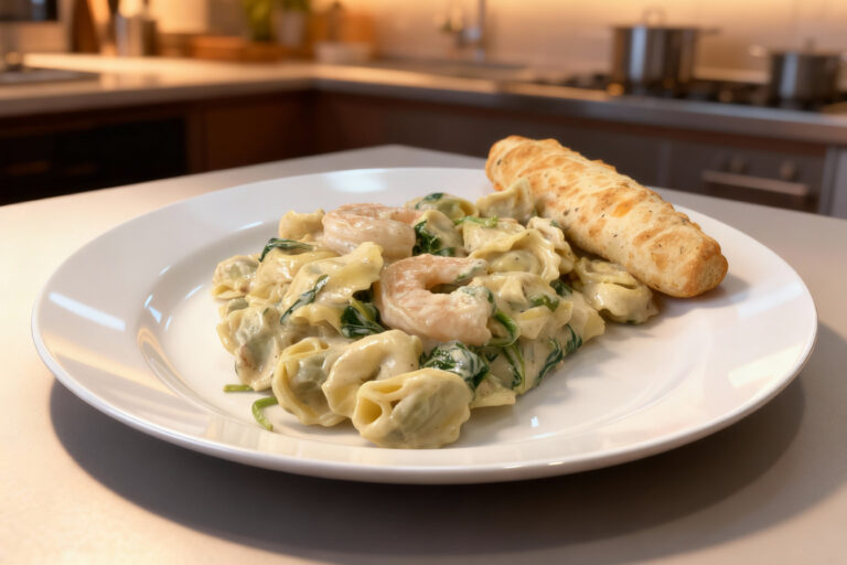 15-Minute Shrimp and Spinach Tortellini Alfredo