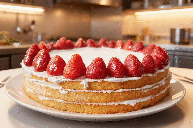 ellow Cake with Buttercream and Strawberries
