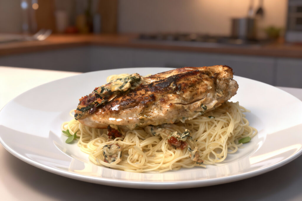 Stuffed Chicken Over Pasta