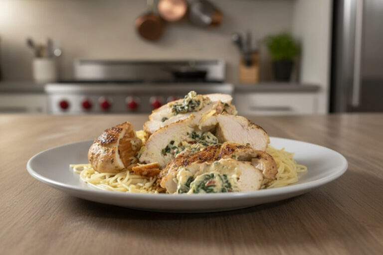 Stuffed Chicken Over Pasta